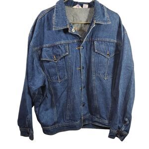 Vintage Cheryl Tiegs Denim Jacket Button Front Blue Cotton Large Oversized